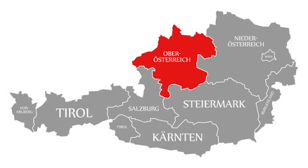 Upper Austria red highlighted in map of Austria
