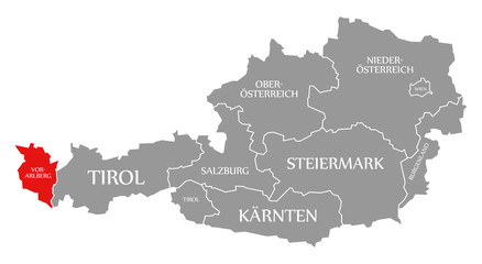 Vorarlberg red highlighted in map of Austria