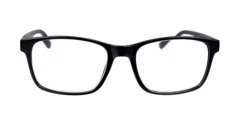 Black eyeglasses, eye optic correction tool. Isolated