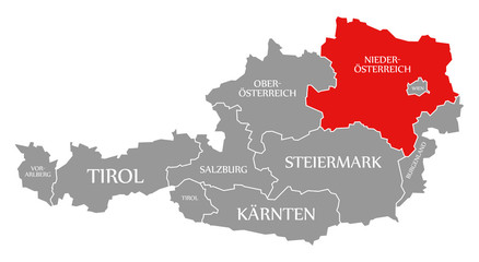 Lower Austria red highlighted in map of Austria