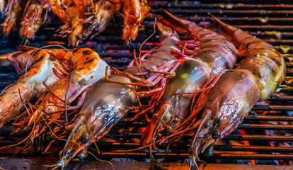 Barbecue grill prawn or tiger shrimp