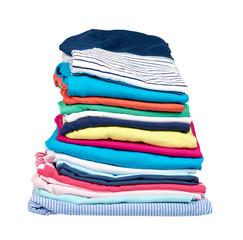 Stack of clothes, fresh laundry textile. Isolated.