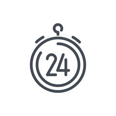 Timer countdown line icon. Stopwatch with 24 vector outline sign.