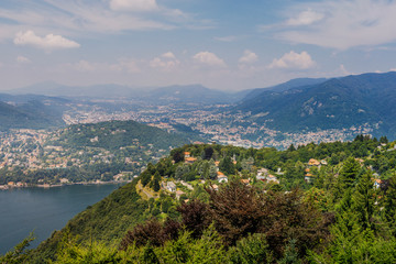 Fototapeta na wymiar Panoramic view of Lake Como from top of the mountains view point, Italy