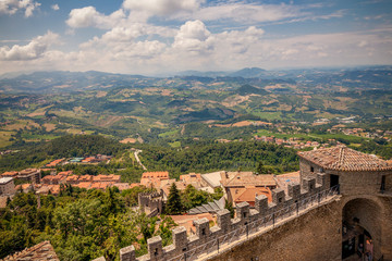 Fototapeta na wymiar View from San Marino Castle to surrounded panoramas