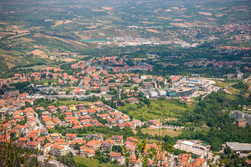 Fototapeta na wymiar Panoramic view from San Marino Castle to surrounding areas