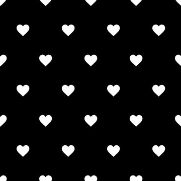 Cute black and white heart pattern with flat hearts. Sweet vector monochrome heart pattern. Seamless heart pattern for textile, wallpapers, wrapping paper, cards and web.