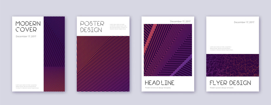 Minimal brochure design template set. Violet abstr