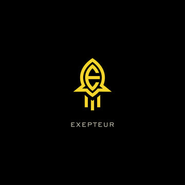 Initial E rocket logo design. Ship letter icon vector