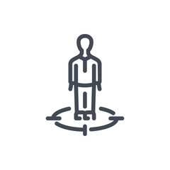 Businessman in target line icon. Target audience vector outline sign.