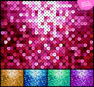 Set of sequin background. Flat vector Imitation fabric with sequins for holiday cards, design, special offers and discounts. Fashion glitter fabric.
