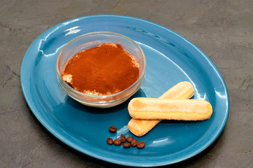 Italian Tiramisu Dessert with Cocoa and Savoyardi Cookies