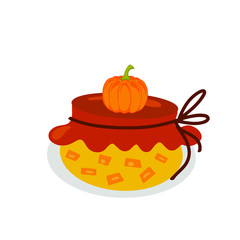 Homemade food, pumpkin jam. Mashed vegetable natural snack preserved product dessert.