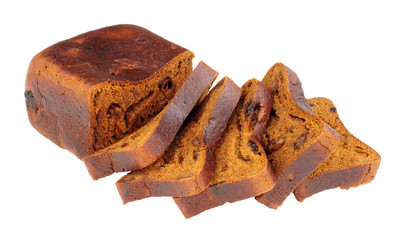 Malt fruit loaf isolated in a white background