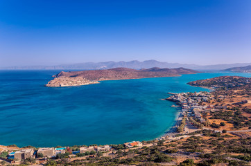 Fototapeta na wymiar Panoramic view of the island of Spinalonga and gulf of Elounda.