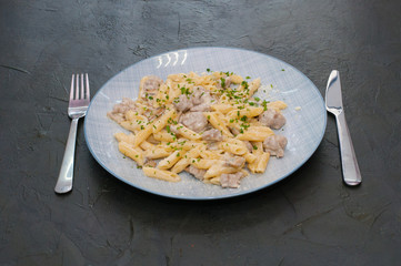 Italian pasta with meat, cheese, spices, parsley. Gourmet traditional food