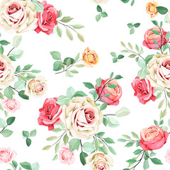 beautiful floral and leaves seamless pattern