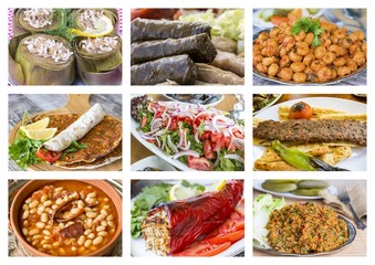 Traditional delicious Turkish foods collage