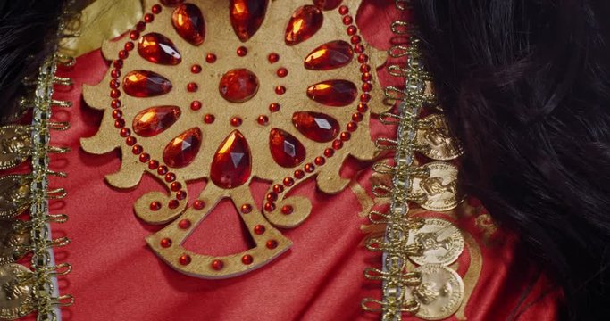 Traditional indian jewelry on a woman, close up in 4k
