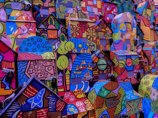 Fototapeta na wymiar Graphic colorful decoration of durga puja pandal