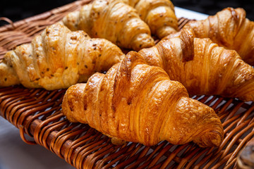 Freshly baked cinnamon buns. Sweet Homemade Pastry baking. Close-up