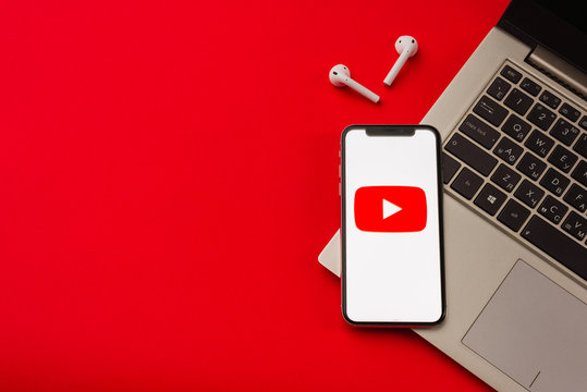Tula, Russia - May 24,2019: Apple IPhone X With Youtube Logo On The Screen.