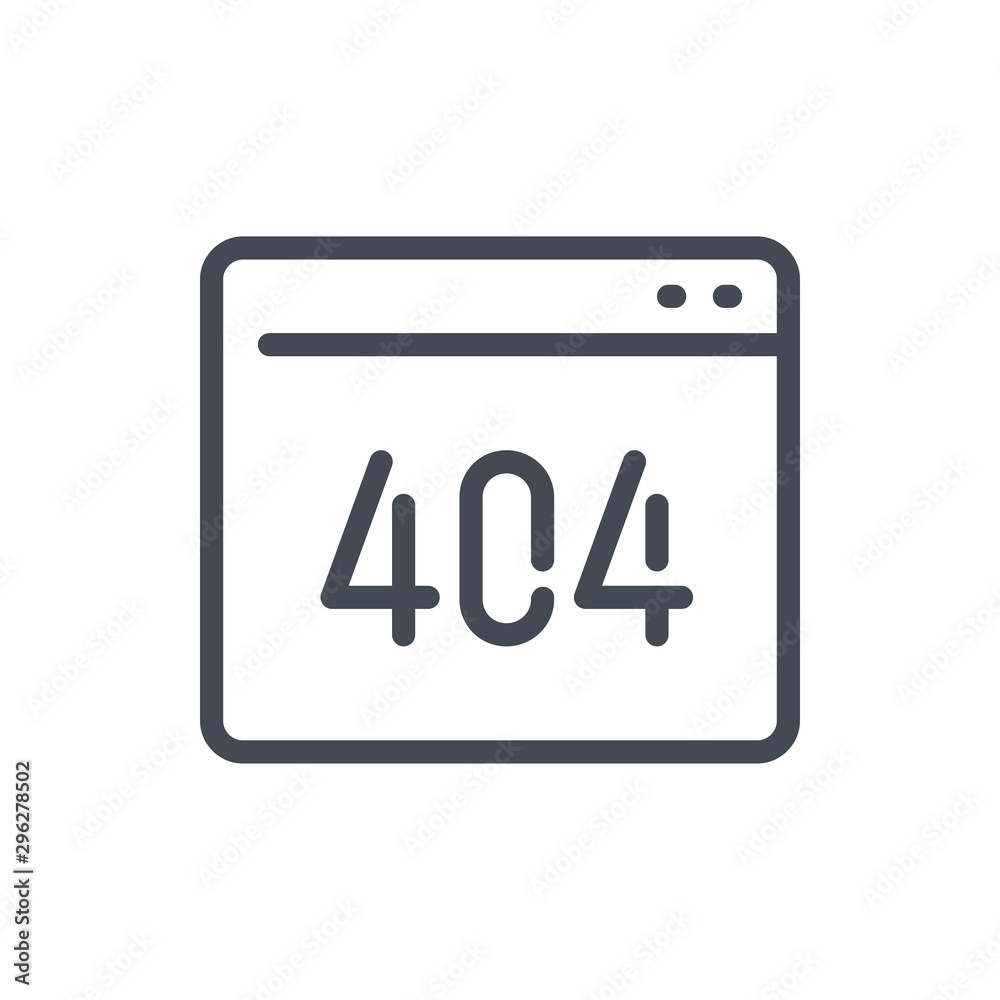 Poster web page with 404 error line icon. page not found website notification vector outline sign.