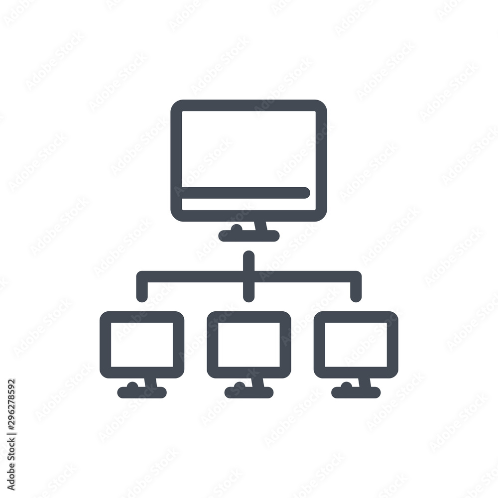 Wall mural computer network line icon. computer lan connection vector outline sign.