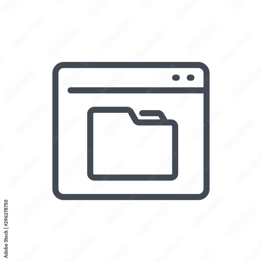 Poster online folder storage line icon. website with folder files archive vector outline sign.