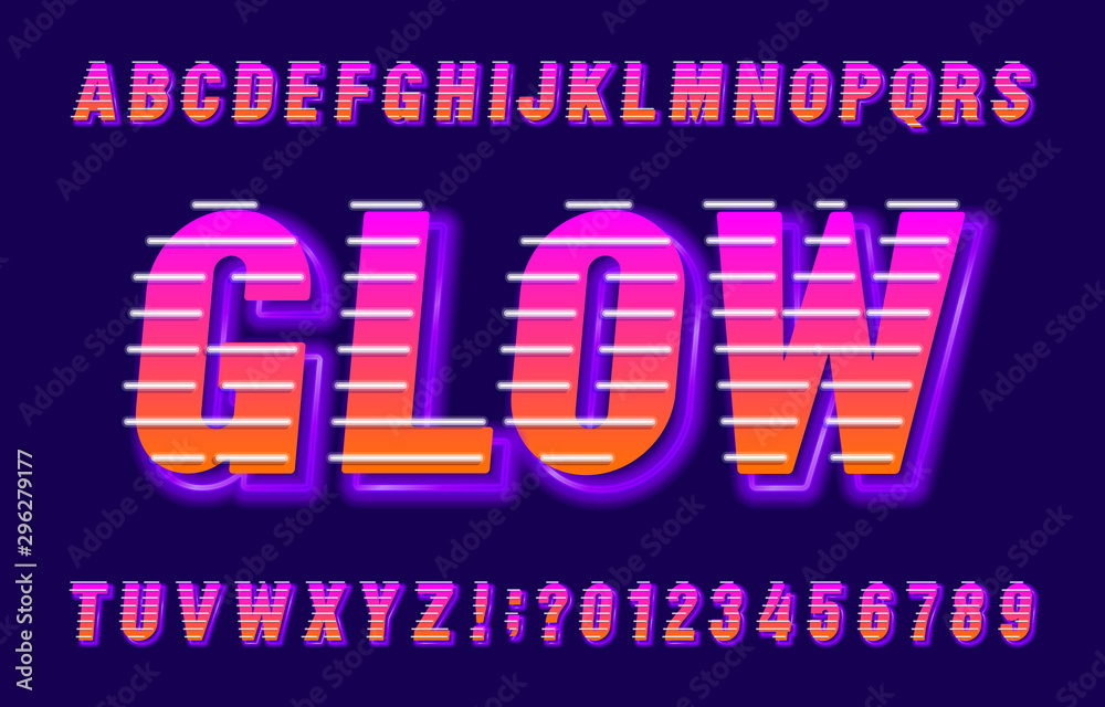 Fototapete glow alphabet font. neon effect letters, numbers and symbols. stock vector typescript for your poste