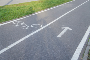 Obraz premium Bicycle path with markings in the park.