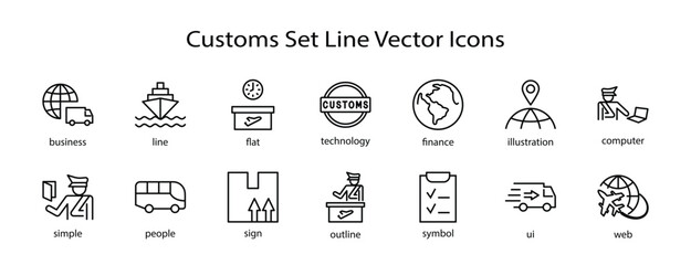 International Customs Day Set Line Vector Icons. Editable Stroke. 32x32 Pixel Perfect