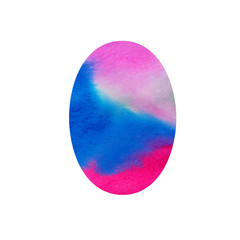 Watercolor blue and pink texture easter egg closeup isolated on a white background. Hand painting on paper. Design element for cards, textiles, packing paper, web, stickers and banners.