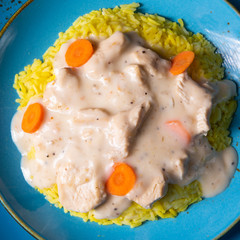 autumn curry rice with chicken breast with sauce