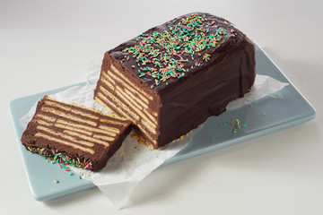 Close-up high angle of chocolate cake