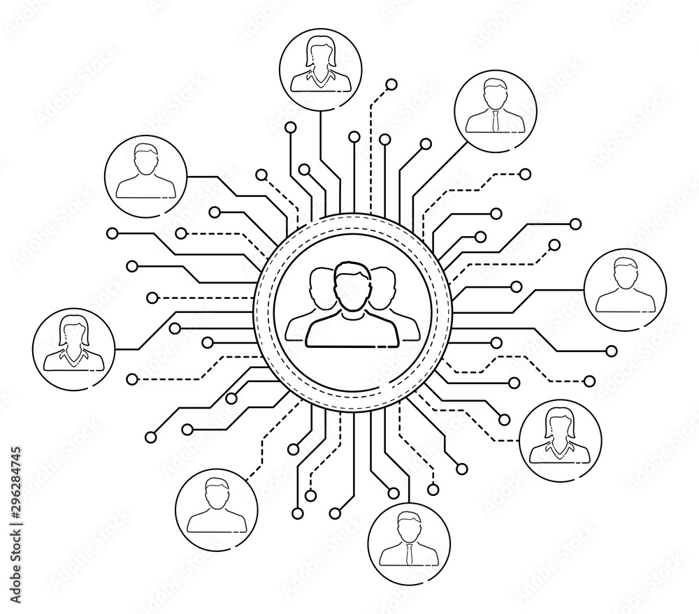Poster thin line social network icons interface