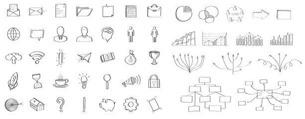 Black hand-drawn web icons collection