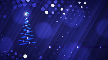 Abstract glowing neon colored Christmas tree over blue background