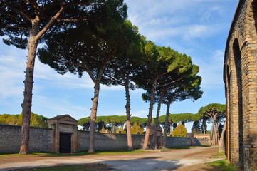 Fototapeta premium Pompei, Italy, 11/15/2015. The ruins of the ancient Roman city destroyed by the eruption of the Vesuvius volcano.