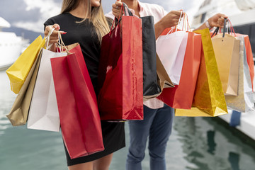 Close-up view of shopping bags