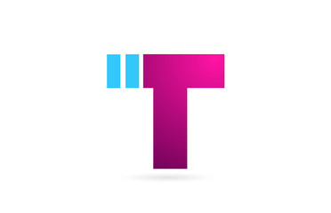 letter T logo alphabet for company logo icon design in pink blue color