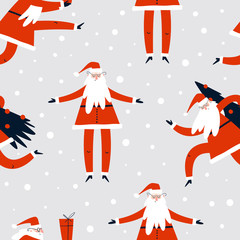 Christmas seamless pattern with Santa Claus. Background for gift wrapping or fabric design.