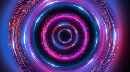 Futuristic neon circle on a dark background. Abstract light circle.