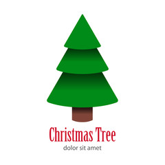 Logotipo con texto Christmas Tree con árbol abstracto cónico con sombras verde