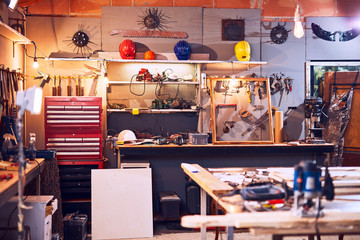 Retro / vintage workshop with misc. tools.