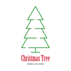 Fototapeta premium Logotipo con texto Christmas Tree con árbol abstracto lineal triangulo con base en color verde