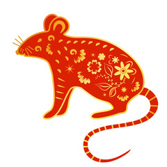 Chinese Mouse in traditional paper cut style. Happy Chinese New Year 2020year of the rat.Vector illustration