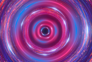 Abstract neon background with light circles, geometric shapes made of neon. Abstract light, scene, purple, pink, blue neon, portal. Futuristic background, neon circle.