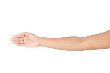 Female asian hand gestures isolated over the white background.