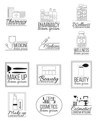 Set of medicine and cosmetics line logos. Vector illustration for design